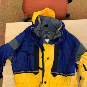 A vintage edge-tech yellow and blue ski jacket.